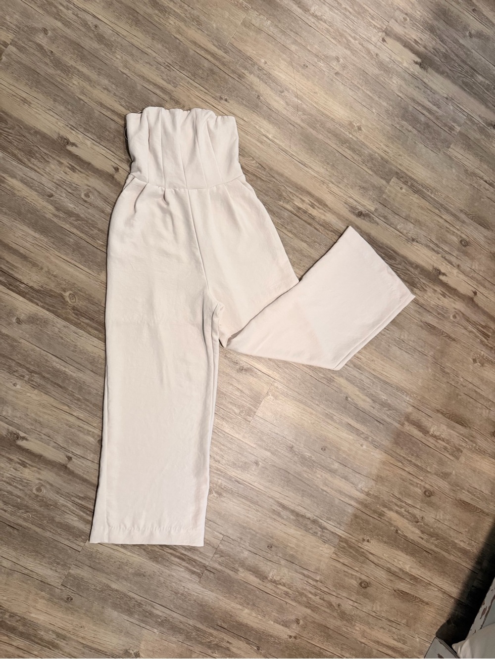 High-Waist Strapless Wide-Leg Jumpsuit in Light Pink